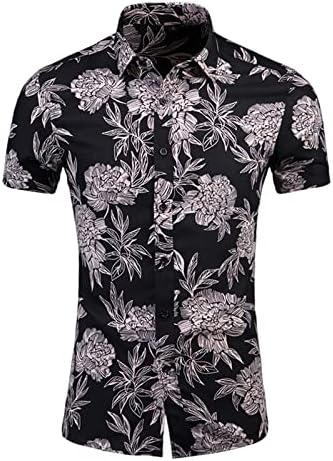 Lapela Slim Fit Shirts for Men, Summer Impresso Casual Manga curta Button Logo Down Down Down Holiday Beach Shirt Tops