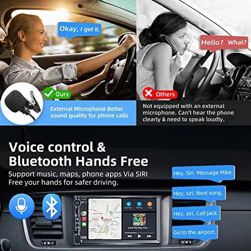 Estréreo de carro duplo Din, estéreo de carro de toque de 7 polegadas com 7 polegadas com carro CarPlay/Android, Bluetooth,