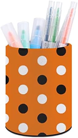Halloween Polka Dots PU Setentores de lápis de couro redondo copo de copo de recipiente de recipiente organizador de mesa para escritório em casa