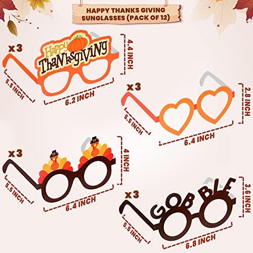 12 peças, óculos de ação de graças para decorações para amigos - sem bricolage | Feliz Booth Phooth adereços de Ação de Graças | Óculos