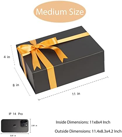 Caixas de presente pretas de CharmgiftBox, 11x8x4 polegadas grandes caixas de presente com tampa para presentes com fechamento