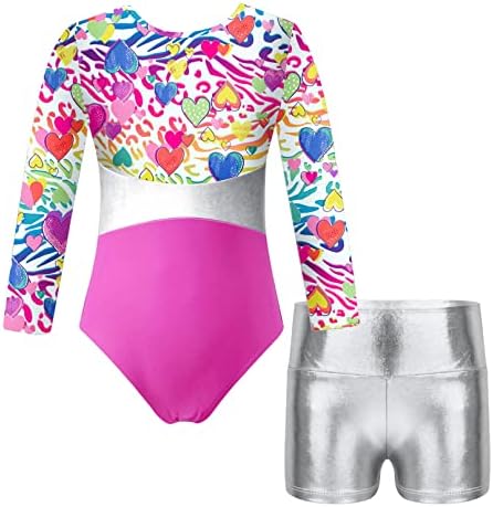 Moily Kids Girls Manga Longa de Ginástica Impressa Digital Leotard com shorts Bikeard cantando