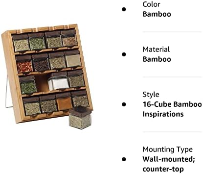 Kamenstein 16 jar bambu 3 em 1 Organizador de especiarias para bancada, parede e gaveta com especiarias incluídas, reabastecimento