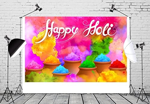 BELECO 5x3ft Tecido Happy Holi Caso -pano colorido pintura respingo colorido em pó de cores Antecedentes Decorações de festa hindus indianas Decorações de banner Decoração infantil adultos