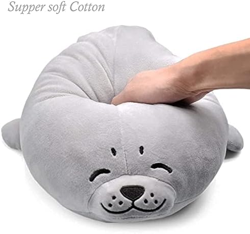 SUNYOU PLUSH Pillow de selo fofo - Algodão de algodão recheado brinquedo de animal cinza 27,5 polegadas/70 cm Presentes para crianças/casais/família/amigos