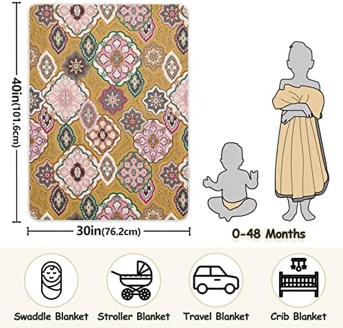 Guia de flores do cobertor de arremesso de escudos étnicos cobertor de algodão para bebês, recebendo cobertor, cobertor leve e macio para berço, carrinho, cobertores de berçário, 30x40 em