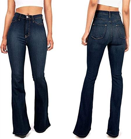 Jeans aiouios para mulheres esticadas magras, jeans de fundo de sino de jeans elásticos jeans de jeans de jeans destruídos