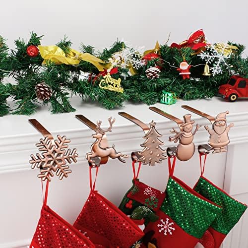 Cabides de meia de Natal para Mantel Conjunto de 5 ganchos de meia para cabides de lareira para estocagem de metal para