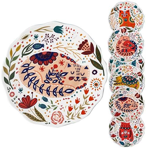 Cabilock Ceramic Dinner Plate Floral Cat Design Servando prato prato de salada de estilo japonês bandeja de tempero decorativo para