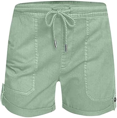 Surquitos casuais de verão feminino shorts laminados na moda Solid Solid Color String Lace Up Waist Pockets Shorts
