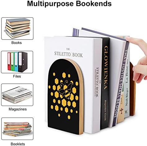 ABELHO MONOMB Wood Decorative Livros Livros não esquisitos End para prateleiras 1 par 7 x 5 polegadas