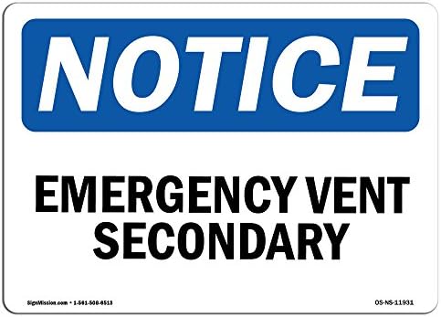 Sinal de aviso de OSHA - ventilação de emergência secundária | Decalque da etiqueta de vinil | Proteja sua empresa, canteiro
