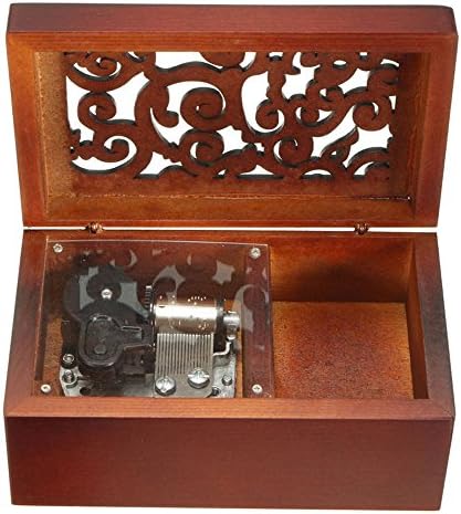 Fnly Antique Graved Wooden Wind-Up Musical Box, Love Story Musical Box, com movimento de placas de ouro, retângulo