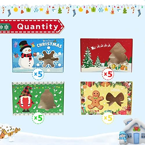 Miss Fantasy Christmas Cookie Boxes com Janela 20 Pack Cookie Rececters para Gift Give Giving Bookie Bolyers Caixas
