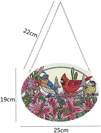 Lyenyi DIY 5D Cardinal Bird Bird Diamond Kits Kits pendurados Arte da parede de parede Especial Crystal Flowers Birds Janela pingente Kits de portas de jardim, transparente