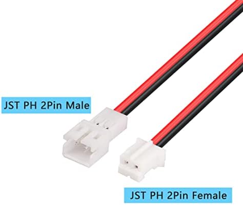 Yaodhaod 10Pairs JST PH2.0 Conector, 22AWG 10cm Upgrade Tiny Whoop JST-PH 2 PIN Masculino e cabo fêmea do conector