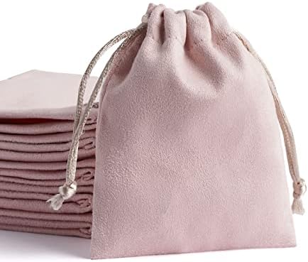 Pandasew 20 bolsa de camurça de camurça de pacote de pacote bolsa de embalagem de jóias para jóias, presentes, ringos de colar de brincos Antiguidades, 4 x 3,15, rosa