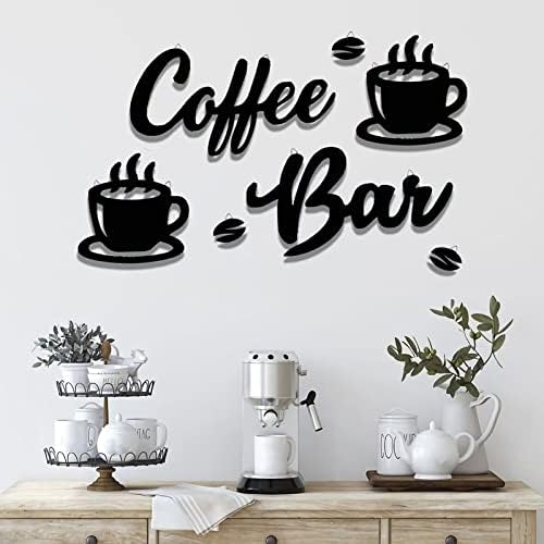 7 peças coffee bar sinaliza arte na parede, café de café e decoração de parede de bar com grãos de café e copos de copo para restaurante de cozinha de café