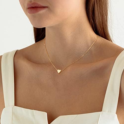Colares de coração de ouro FoxGirl para meninas adolescentes, colar de pingente de coração pequeno e simples colar de 14k colares