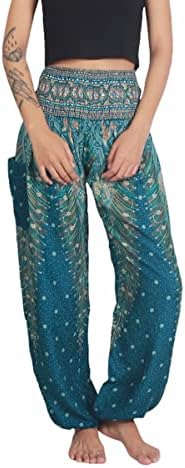 Calças de harém femininas, calças hippies com 2 bolsos, calças confortáveis ​​de Bagy Yoga Beach de Yoga Flowy Flowy