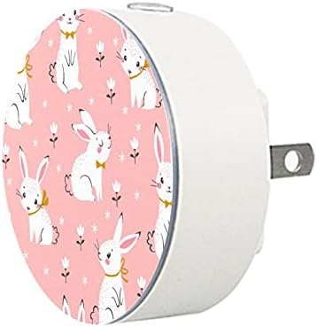 2 Pack Plug-in Nightlight Night Night Light Rabbit Pink Pattern com Dusk-to-Dawn para o quarto de crianças, viveiro, cozinha,