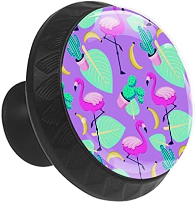 12 peças flamingo com cactos Banana Palmy Leaf Glass para gavetas de cômodas, 1,37 x 1,10 em armários de cozinha