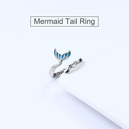 Anel de cauda de sereia 925 Sterling Silver Dolphin Tail anéis abertos para mulheres