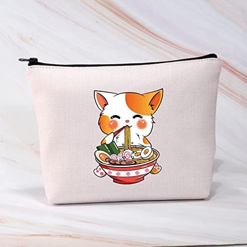 BDPWSS Cat Lover Makeup Bag Kawaii Anime Cat Gift Ramen Noodle Lover Gift Kitty Mã