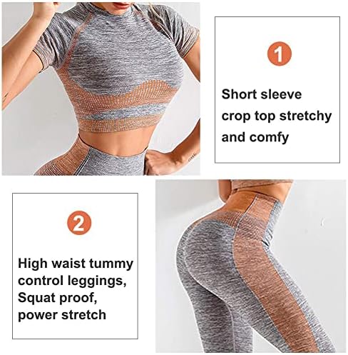 Conjuntos de exercícios de JoyMode para mulheres de 2 peças de cintura alta perneiras sem costura e roupa de ioga de topo de colheita