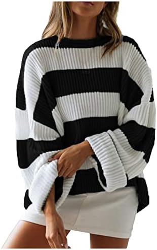 Suéteres de pulôver feminino temperamento redondo pescoço solto contrato retchwork color suéter suéteres de pulôver