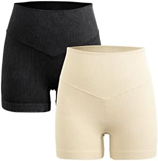Qinsen feminino 2 pacote high shorts de shorts de bikes de barriga de barriga de barriga de barriga sem nervuras