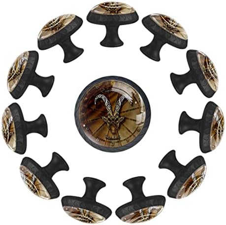 12 peças Capricórnio zodíaco horóscopo Astrologia botões de vidro para gavetas de cômodas, 1,37 x 1,10 em armários de cozinha redondos