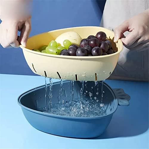 Quanjj Dreno de frutas cesta de cesta de frutas cozinha tao cesta de legumes dupla camada lavagem de lavagem vegetal