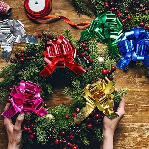 Willbond 4,5 polegadas de Natal Pull Bows para embrulho de presentes, laços de presente com fita para a festa da cesta de decoração de presente de Natal Favory, vermelho