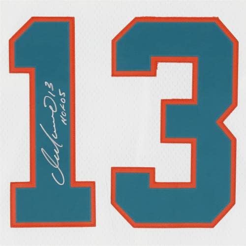 Dan Marino Miami Dolphins autografou a réplica branca Mitchell e Ness Jersey com inscrição HOF 05 - camisas da NFL autografadas