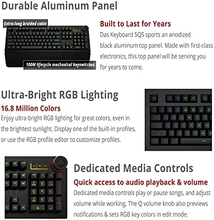 Teclado do teclado do 5qs teclado mecânico programável SMART RGB para trabalho e jogos, interruptores mecânicos táteis suaves, perfis RGB embutidos, descanso de palmeira, botão de volume, top de alumínio