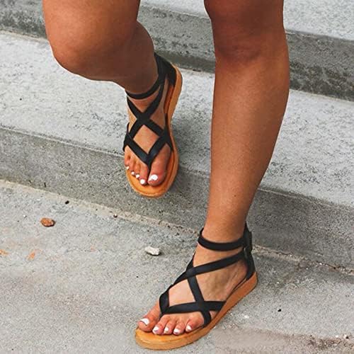 Sandálias planas femininas sandálias de fivela dupla, deslizamento confortável no chinelos de tanque de dedo do dedo do pé