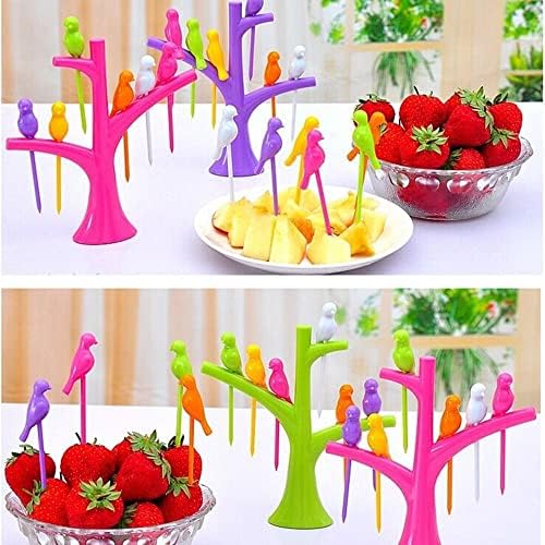Conjuntos criativos de utensílios de mesa - Forks de frutas de fruta de plástico Design de pássaros da árvore, garfos de bistrô garfos de degustação de aperitivos garfos de bolo de bolo