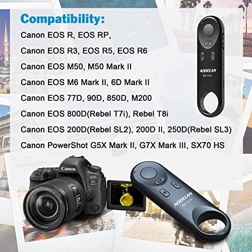 Aodelan Remote Chunter Liberação para Canon M50, M50 II, M50 Mark II, EOS R, R5, R6, RP, 6D Mark II, M6 Mark II, 77d, 90d, 200d, 250d, 850d, 800d, SL2, SL3, T7i, T8i, SX70 HS, substitui o controle remoto sem fio da Canon BR-E1