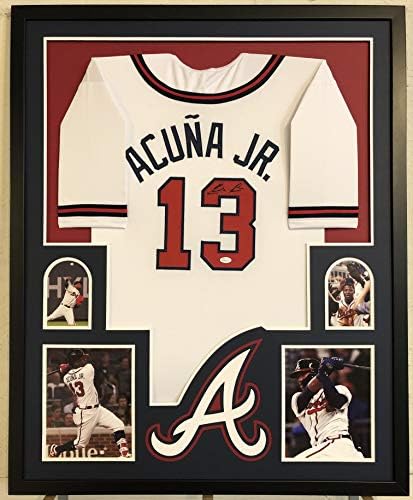 Ronald Acuna Jr autografou a Jersey JSA emoldurada de Atlanta Braves Testemunhou CoA