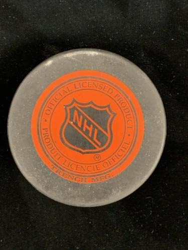 Blaine Lacher Boston Bruins 31 assinado NHL Hockey Puck com holograma - Pucks NHL autografados