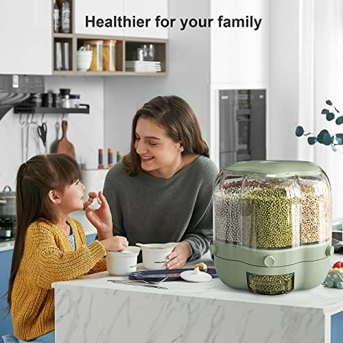 Ahouger Cereal Grãe Armazenamento, Atualizar 360 ° Girando o dispensador de alimentos com uma família resistente à umidade, recipiente