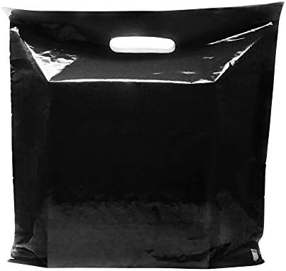 Bolsas de mercadorias pretas extremamente grandes - plástico brilhante perfeito para varejo - 50 pacote 26 x 26 x 3 mil espessura - alças cortadas - ideal para compras, pacotes grandes, brinquedos - cor preto - reciclável