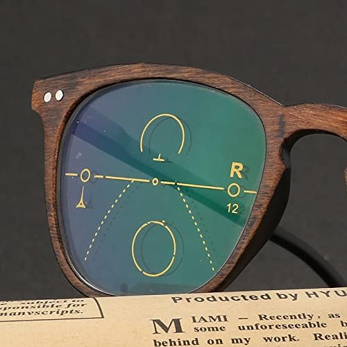 Óculos de leitura multifocais progressivos, copos de leitura fotoquômica de grãos de madeira retro para homens, mulheres,