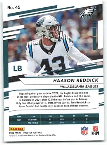 2022 Panini Prestige 45 Haason Reddick Philadelphia Eagles NFL Football Trading Card