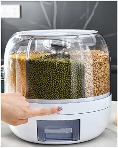 Mozhixue 360 ​​° Dispensador de alimentos secos giratórios Branco de 6 grade de 22 libras Distribuidor de cereais redondo