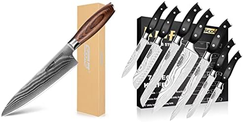 Pacote de faca de chef Scole®-Faca de Chefs Sharp Sharp de Razor, 8 polegadas VG-10 Super Damasco Aço + Faca de Cozinha Ultra Sharp
