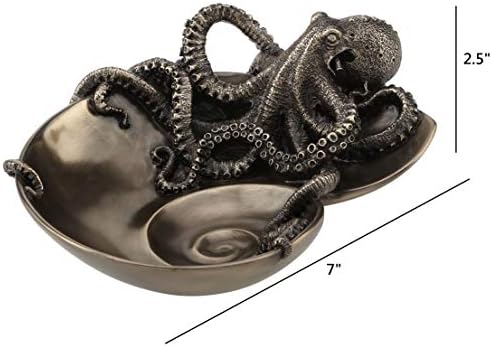 Veronese Design Recier de Curiosity Bronze Acabar Octopus na bandeja de concha Nautilus