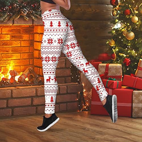 Leggings de Natal feminino Santa Snowman Party Leggings Xmas impressa na cintura alta calça calças de ioga de calça de