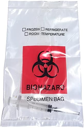 Bolsas de amostra de biohazard daarcin, 100pcs 6x9in/15x25cm com impressão de logotipo vermelho de biohazard, sacos de amostra superior com bolsa de bolso externo com bolsa de papelada